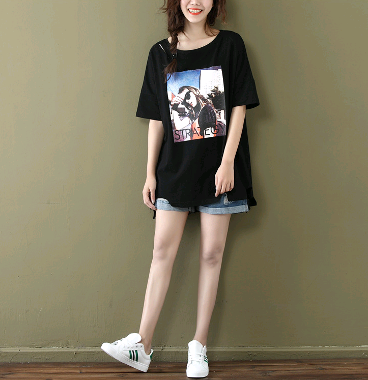 summer new student jacket t-shirt large size loose long cotton short-sleeved T-shirt female