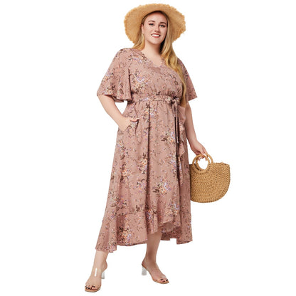 Robe à poches imprimées à volants pour femmes