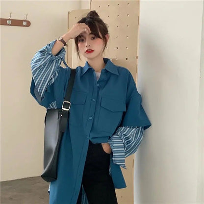 Loose Stitching Fake Two-piece Coat In Autumn