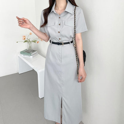 Long Slit Dress With Belt Female