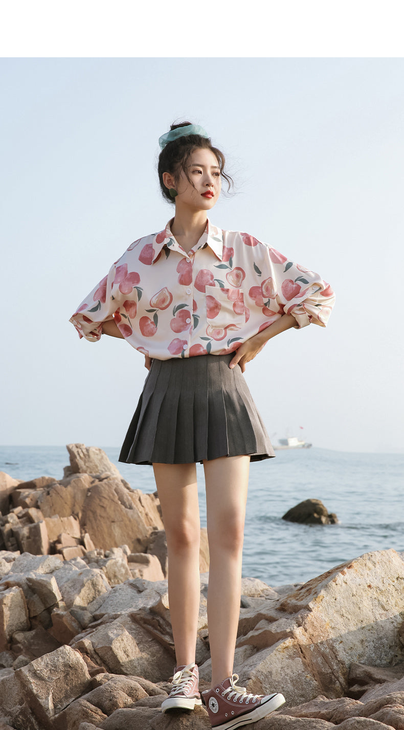 Camisa de flores de gasa de manga larga estilo Retro de Hong Kong de primavera para mujer