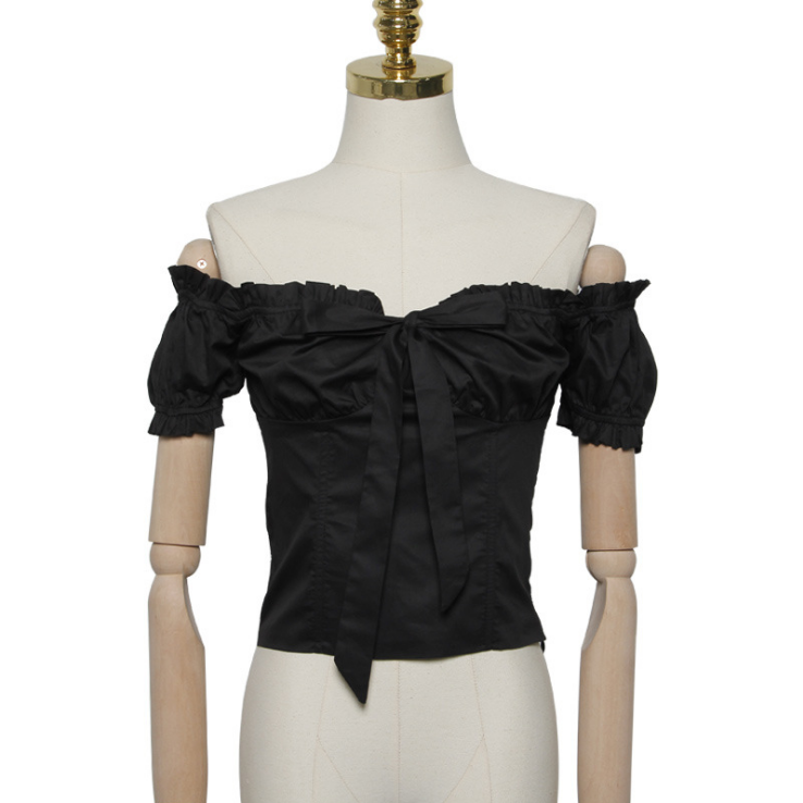 Sexy Bowknot Collar Shoulder-exposed Short-sleeved Women''s Shirt