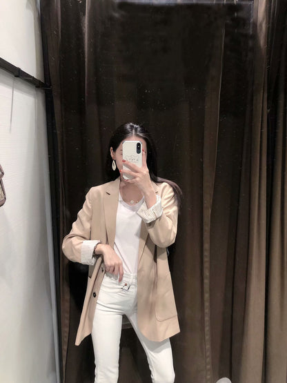 Blazer droit de couleur unie pour femmes avec bouton