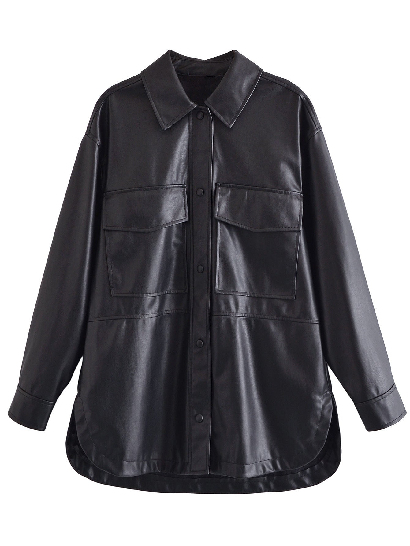 Urban Casual Women's Long-sleeved Lapel Loose Shirt Leather Coat