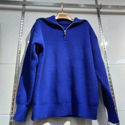 Korean Style Zipper Half-open Collar Lazy Sweater Women