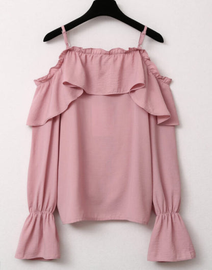 Strap Chic Ruffle Shirt Off Shoulder Top Female