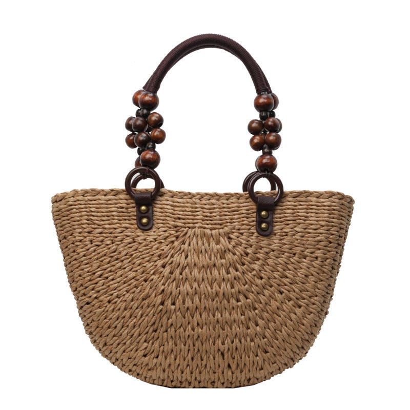 Bolso de mujer trenzado, bolso de mano para vacaciones en la playa, gran capacidad, informal, semicircular