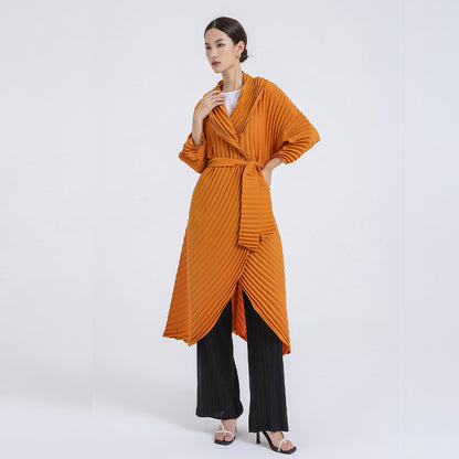 Sanzhai Pleated Graceful And Fashionable Tall Coat Floral Print Trench Coat