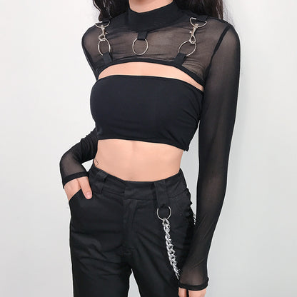 Black sexy mesh top