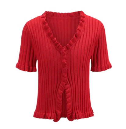 early spring new women's knitted short-sleeved T-shirt tight-fitting sexy fungus lace sweater cardigan