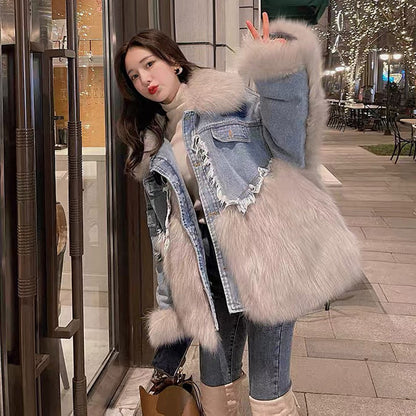 Women's Environmental Fur Coat Denim Parka