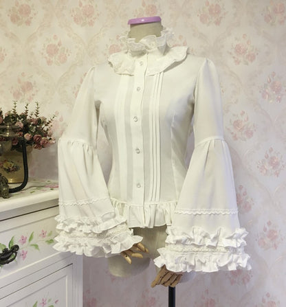 Lace flared sleeve long sleeve stand collar shirt