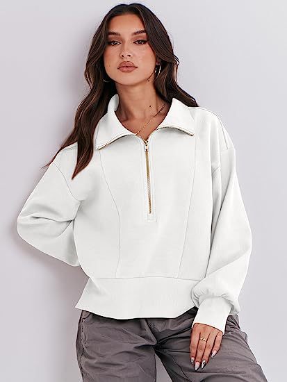 Pull à manches longues et demi-fermeture éclair pour femme