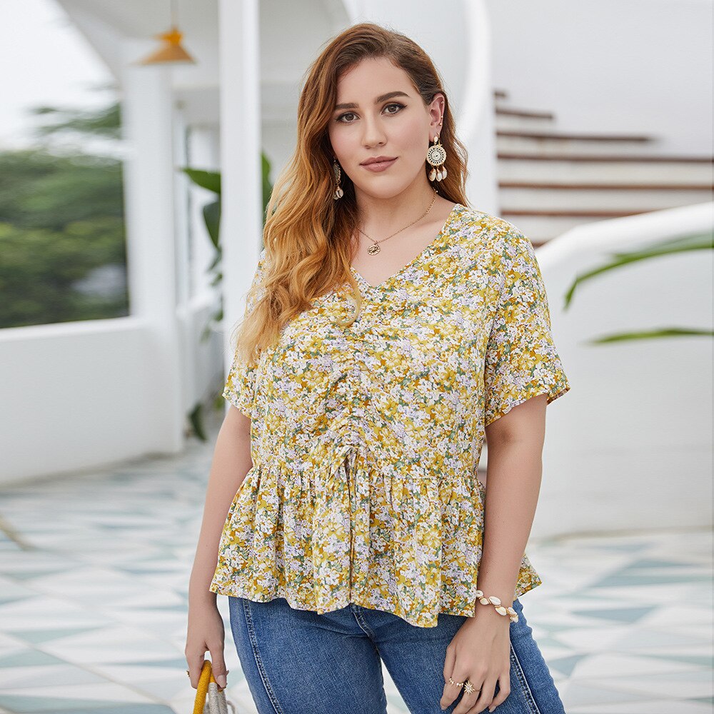 Fat woman print blouse