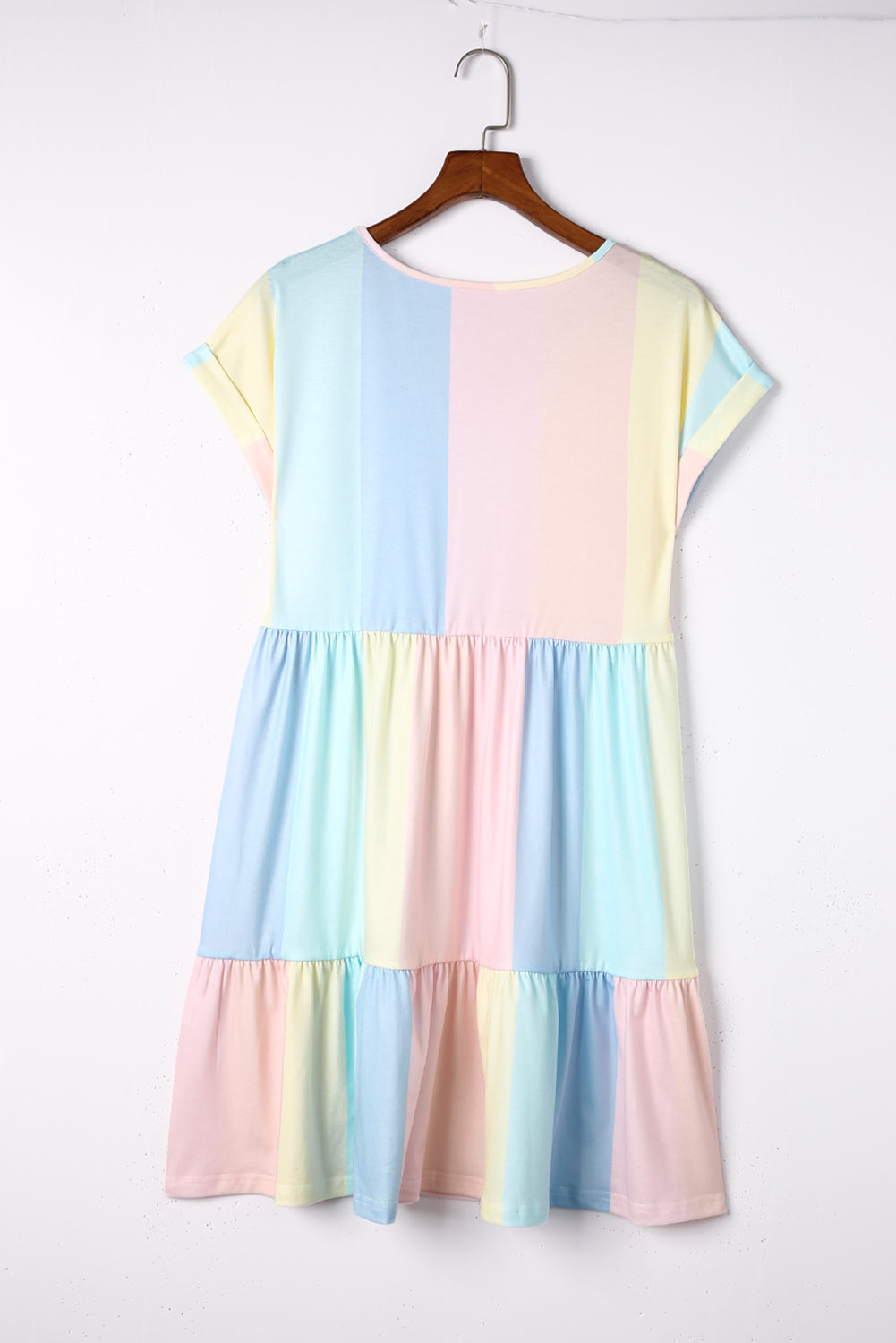 Multicolor Striped Color Block Tiered Mini Dress