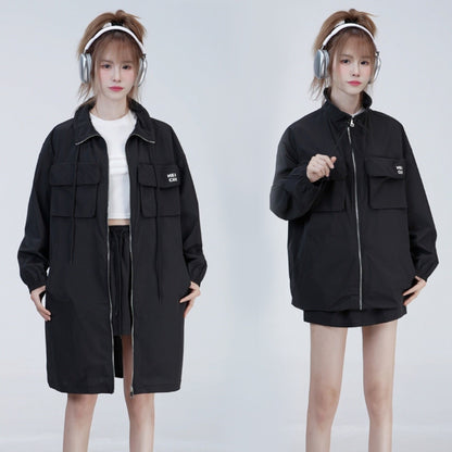 Long Loose Three-dimensional Pocket Ultra-light Zipper Jacket