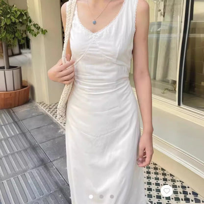 Coffee Break French White Sleeveless Vest Dress