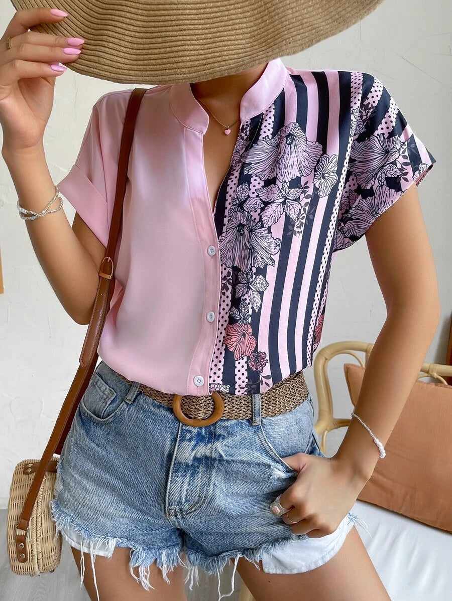 Contrast Color Buttoned Shirt