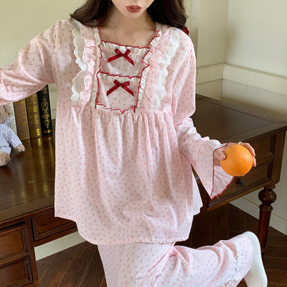 Square Collar Small Floral Pajamas Homewear Suit