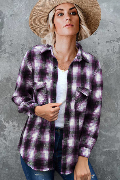 Plaid Shirt Women Spring Mid-length Loose Blouse Turndown Collar Shirt Clothing