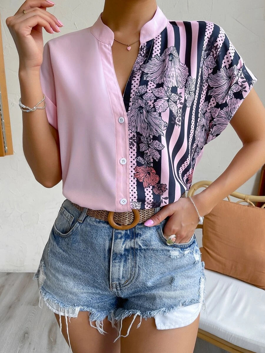 Contrast Color Buttoned Shirt