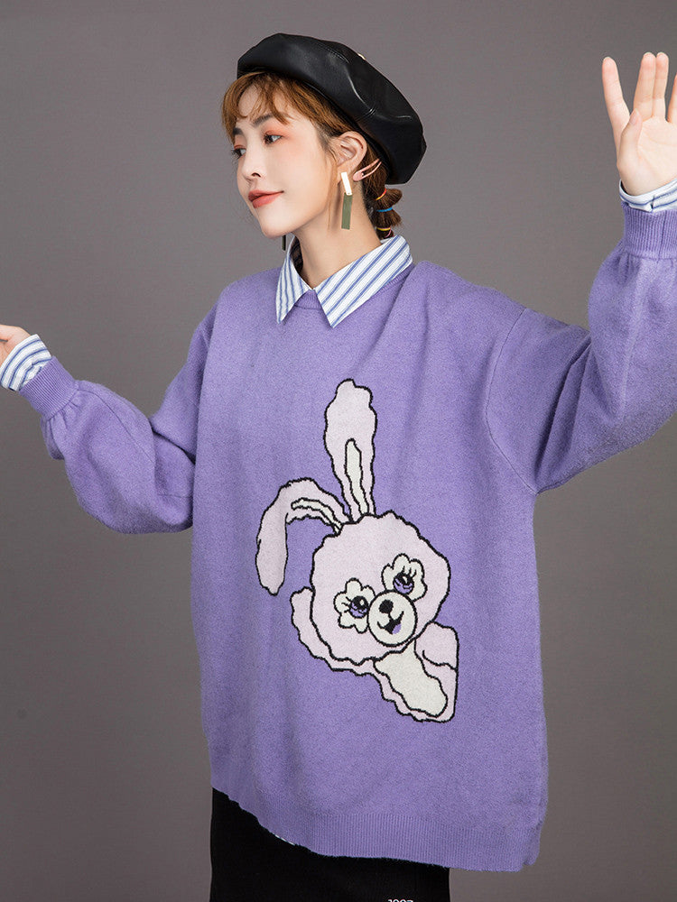 Pull jacquard dessin animé femme