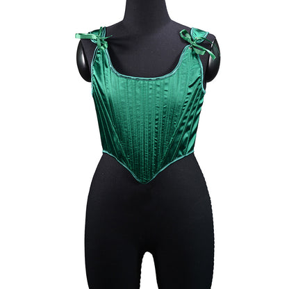 Satin Tunic Sexy Strap Slim Fit Cropped Fishbone Corset