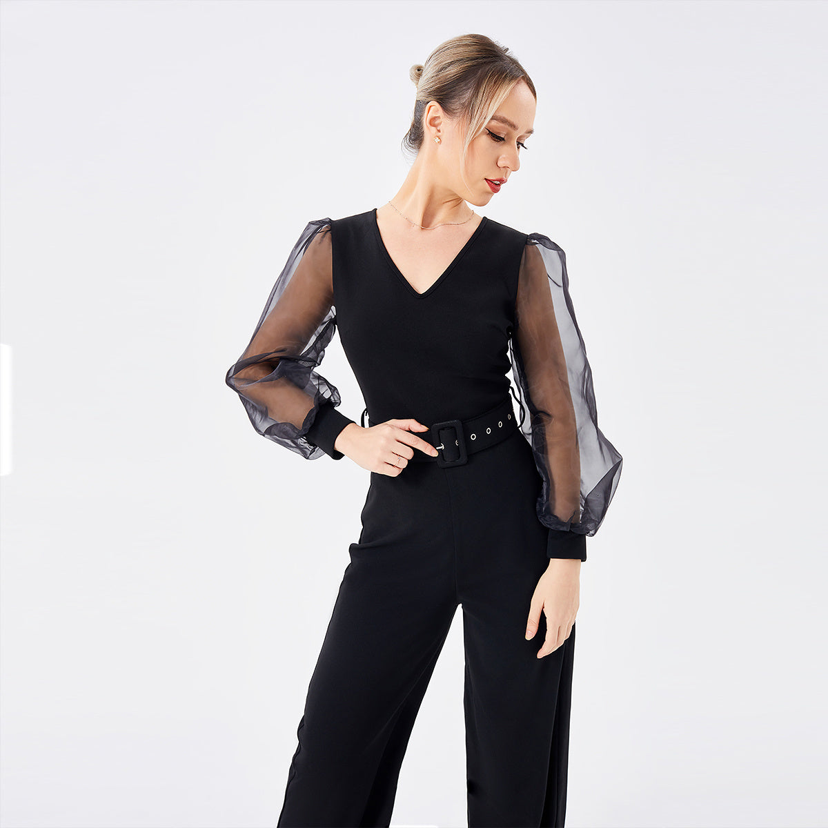 Women's Long Sleeve Patchwork Jumpsuit