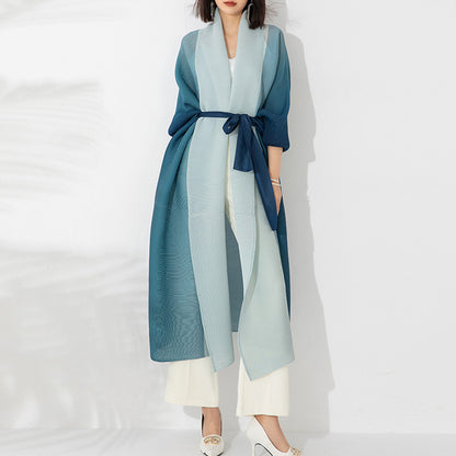 Pleated Trench Coat For Women Autumn New Gradient Color Loose