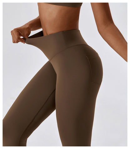 Pantalon de Yoga taille haute, sensation nue, levage des hanches, poche sur le ventre, contraction