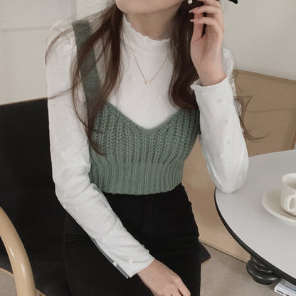 Spring Sweet Beauty Bottoming Shirt Knitted Two-piece Vest Set