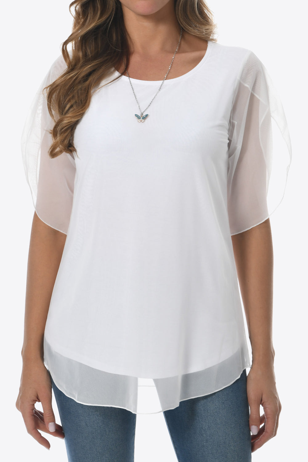 Blusa con cuello redondo y dobladillo redondeado