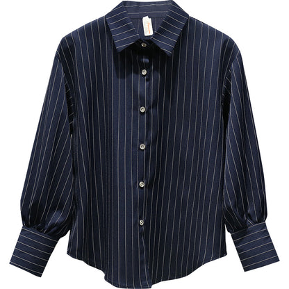 Top Professional Temperament Chic Small Striped Shirt Female Design Sense Niche Shirt