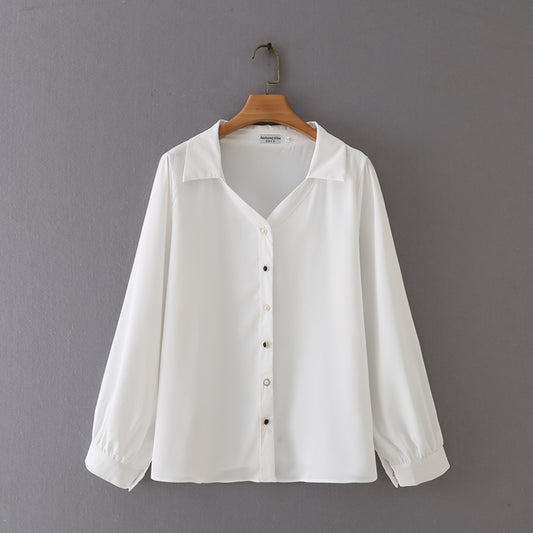 Fashion Simple Women's Solid Color Long-sleeved Shirt