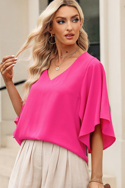 V-Neck Cloak Sleeve Blouse