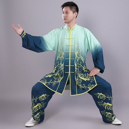 Traje Tai Ji pintado a mano con gradiente de algodón elástico para hombres y mujeres, ropa de ejercicio de artes marciales Shadowboxing