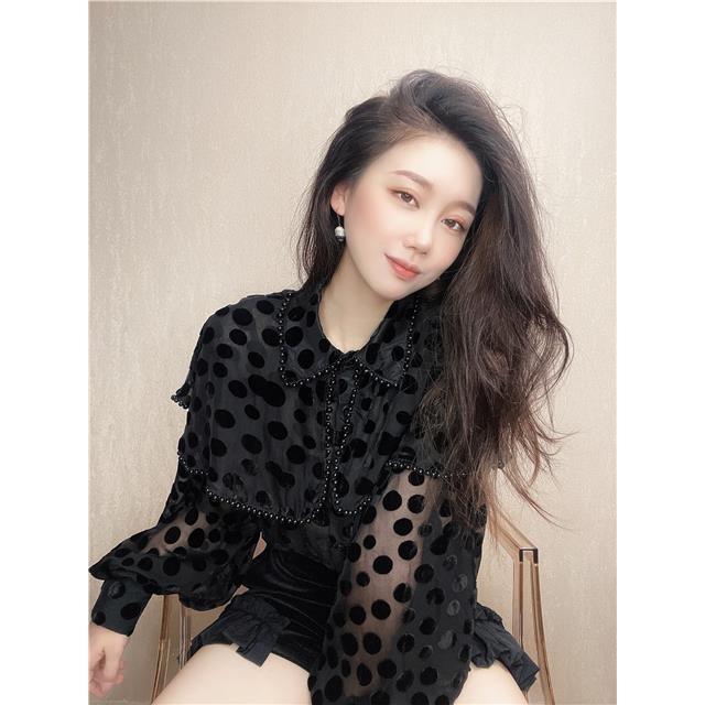 Hollow Sexy Polka Dot Velvet Shirt Women Pearl Cloak Loose Slim Top