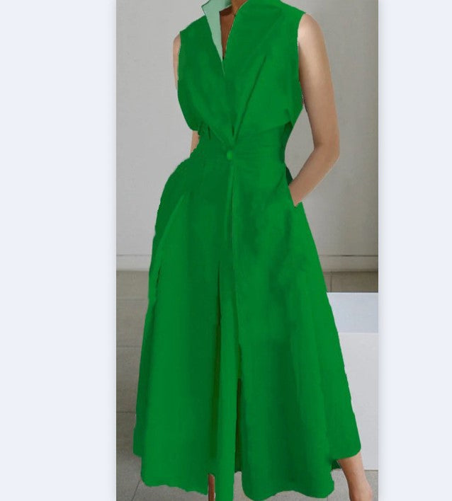 Robe à col en V à pois pour femmes