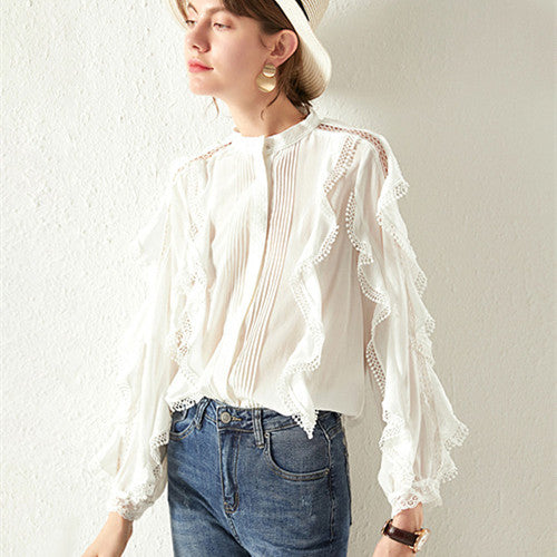 Women's French Style Fungus Slimming Loose All-match Lace Shirt