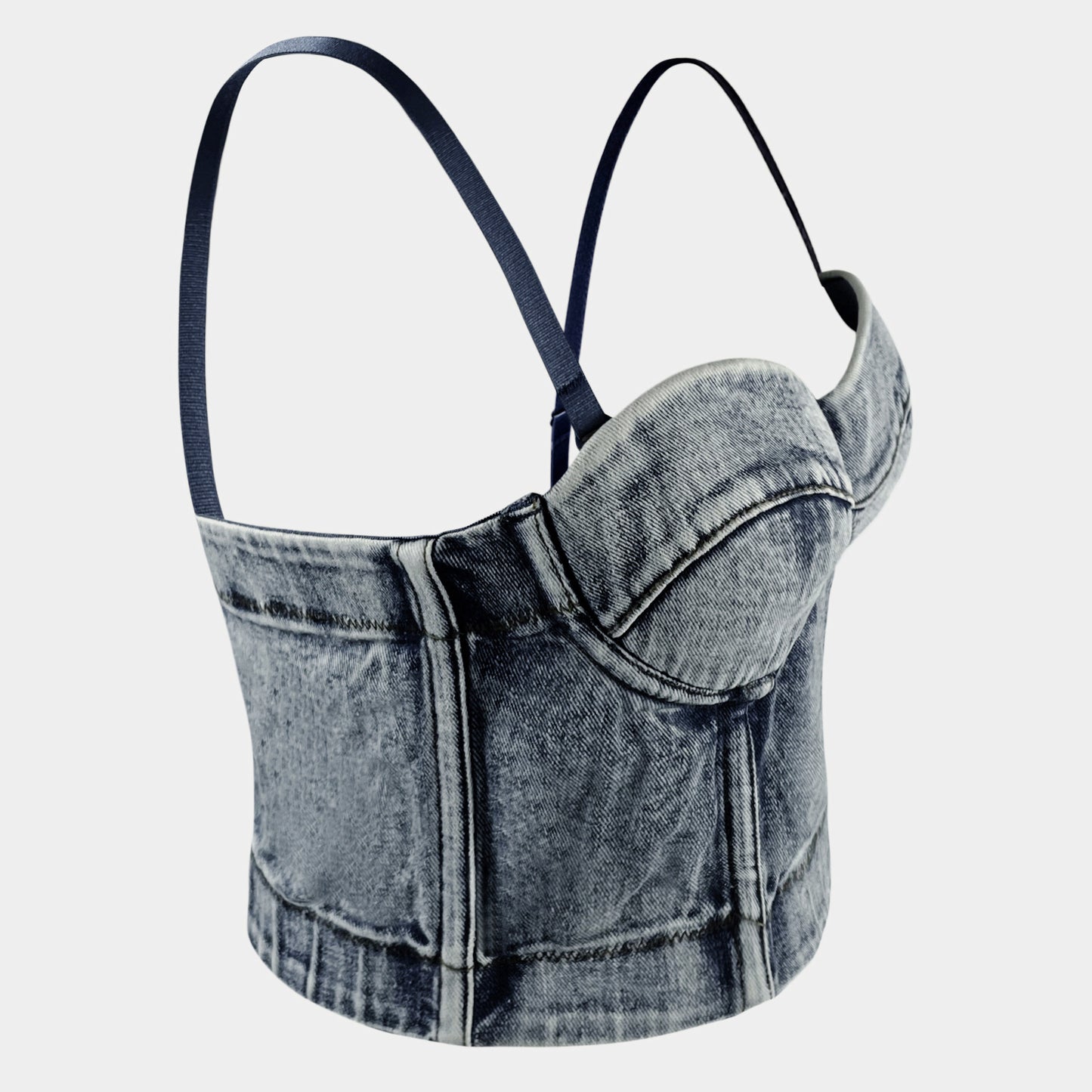 Camisole en denim rétro américain teint en arête de poisson grise