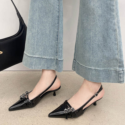 Ankle-strap High Heel Spring New Stylish Women's Shoes Pointed Belt Buckle Thin