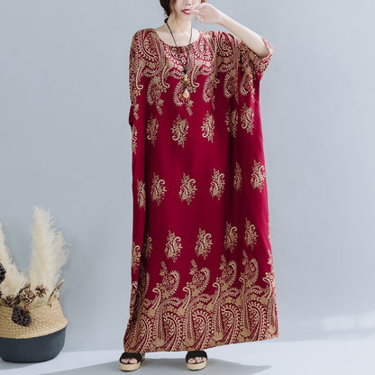 Spring Ethnic Style Plus Size Women's Cotton Silk Robe Loose Dress