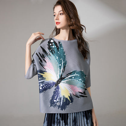 Camiseta holgada informal con estampado de mariposas de verano para mujer