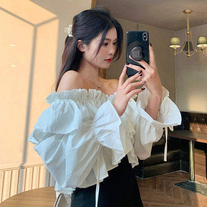 One-shoulder Shirt Women's New Ruffled Cropped Top