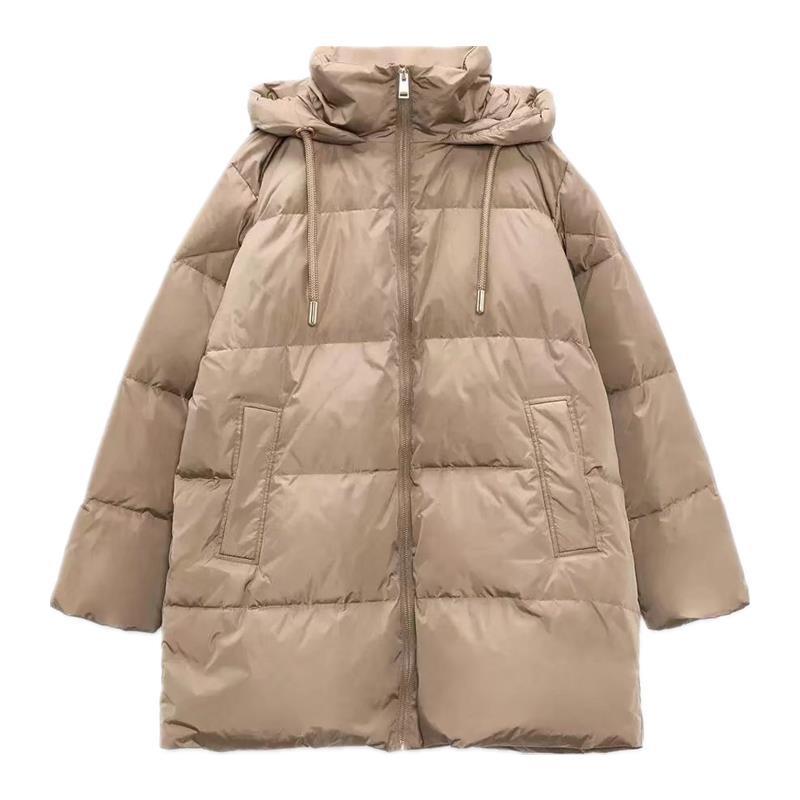 Women's Versatile Zipper Hooded Solid Color Down Jacket Coat