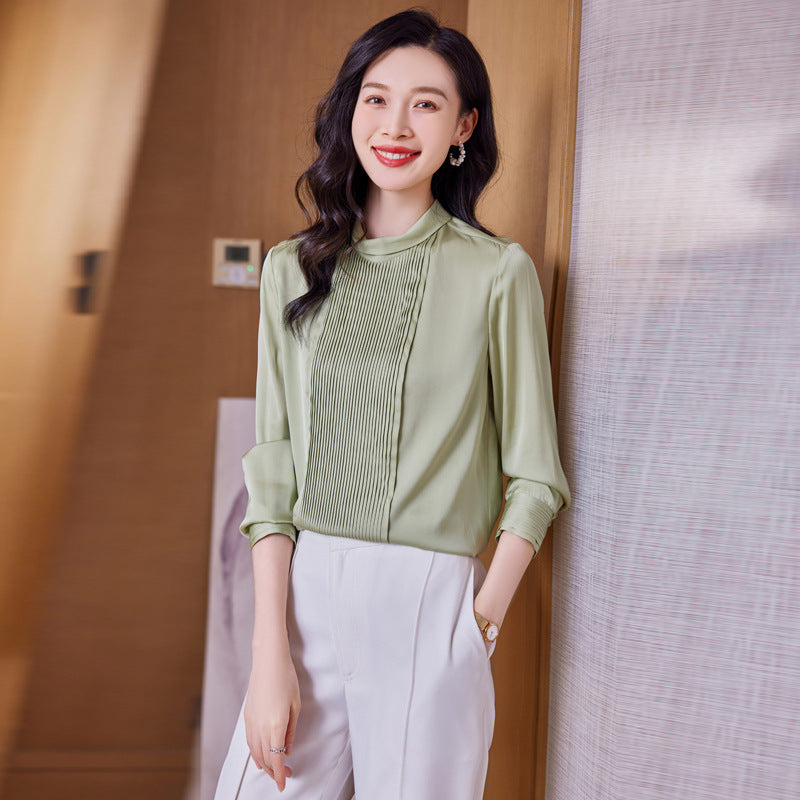 Women's Round Neck Refined Stylish And Versatile Silk Shirt