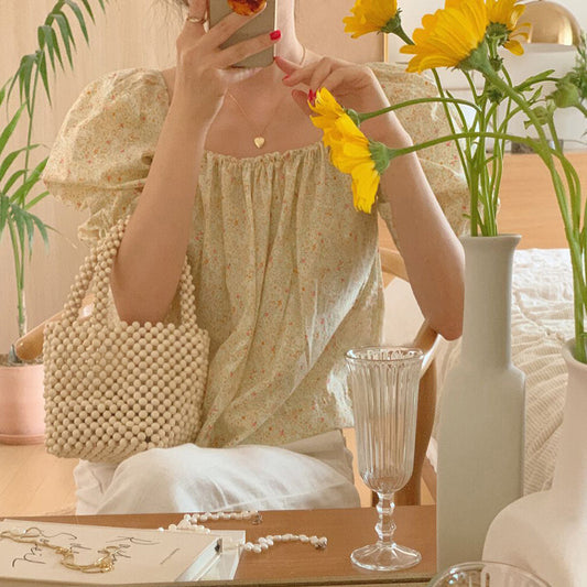 Chemise de poupée à manches bouffantes pour femmes, chemise de poupée à fleurs, tempérament élégant, douce