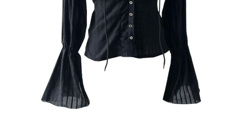 Women's Short Black Waist Long Sleeve Shirt