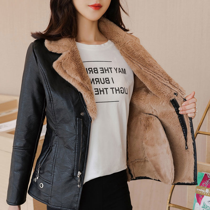 Autumn And Winter Leather Coat For Women Thickened