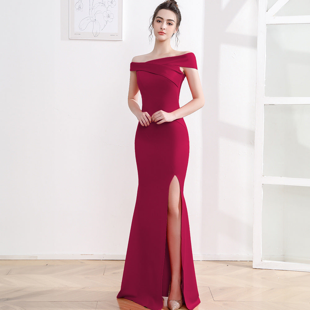 Women's Off-shoulder Fishtail Slim Fit Slimming Long Dress